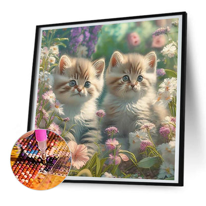 Flowers And Kittens - Full Round Drill Diamond Painting 30*30CM