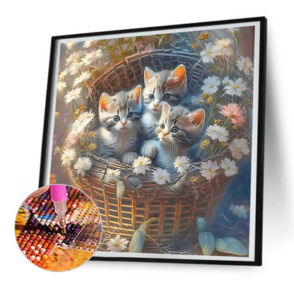 Flowers And Kittens - Full Round Drill Diamond Painting 30*30CM