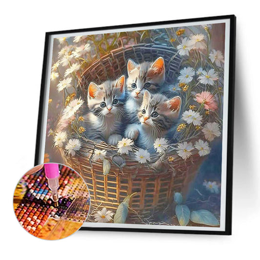 Flowers And Kittens - Full Round Drill Diamond Painting 30*30CM