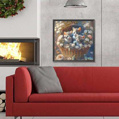 Flowers And Kittens - Full Round Drill Diamond Painting 30*30CM