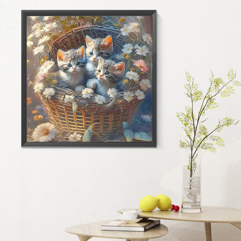 Flowers And Kittens - Full Round Drill Diamond Painting 30*30CM
