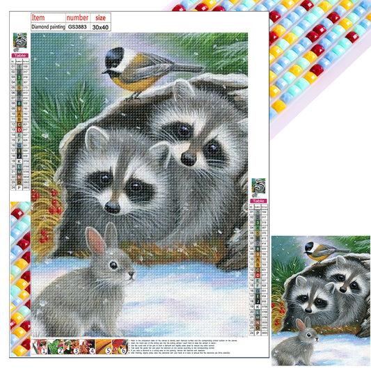 Raccoon In Snow Scene - Full Square Drill Diamond Painting 30*40CM