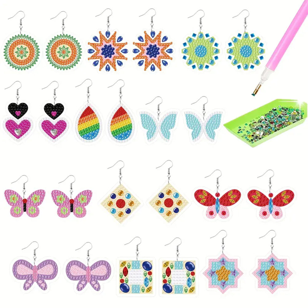 12 Pairs Double Sided Diamond Painting Earrings for Women Girls (Butterfly)