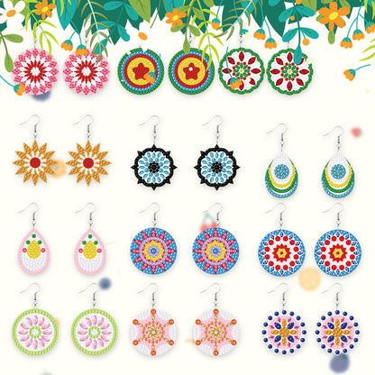 12 Pairs Double Sided Diamond Painting Earrings for Women Girls (Flower)