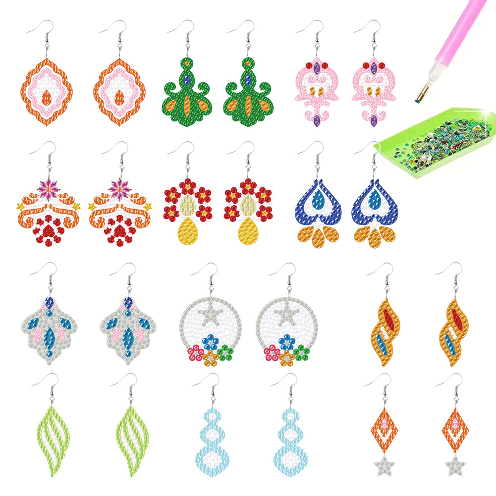 12 Pairs Double Sided Diamond Painting Earrings for Women Girls (Flower)