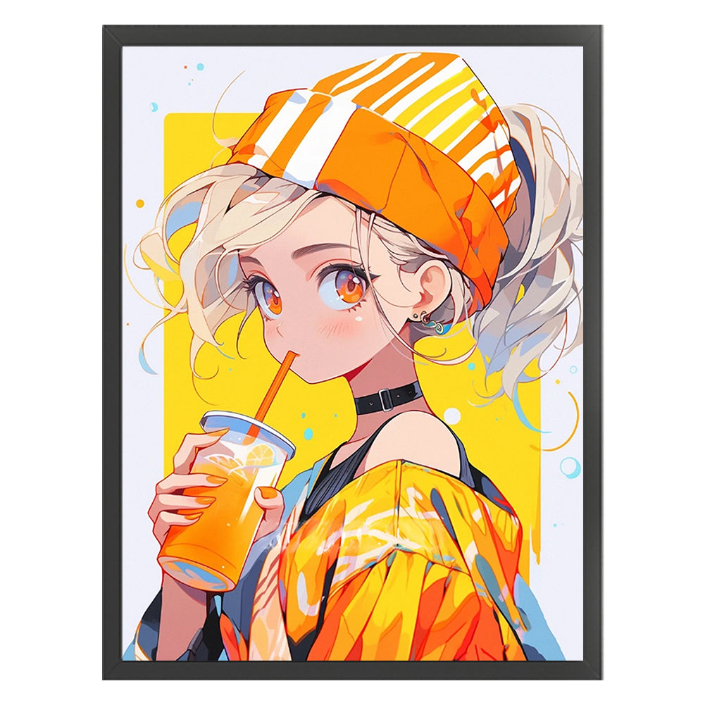 Girl Drinking Juice - 11CT Stamped Cross Stitch 40*53CM(Joy Sunday)