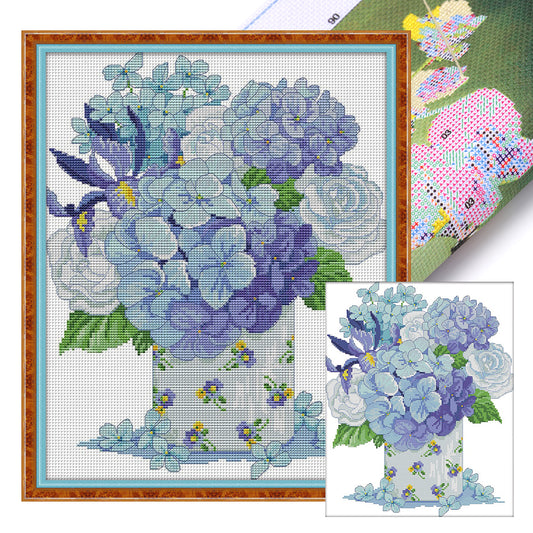 Hydrangea Seven - 14CT Stamped Cross Stitch 32*38CM(Joy Sunday)