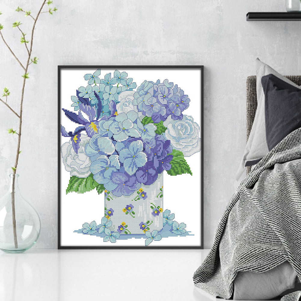 Hydrangea Seven - 14CT Stamped Cross Stitch 32*38CM(Joy Sunday)