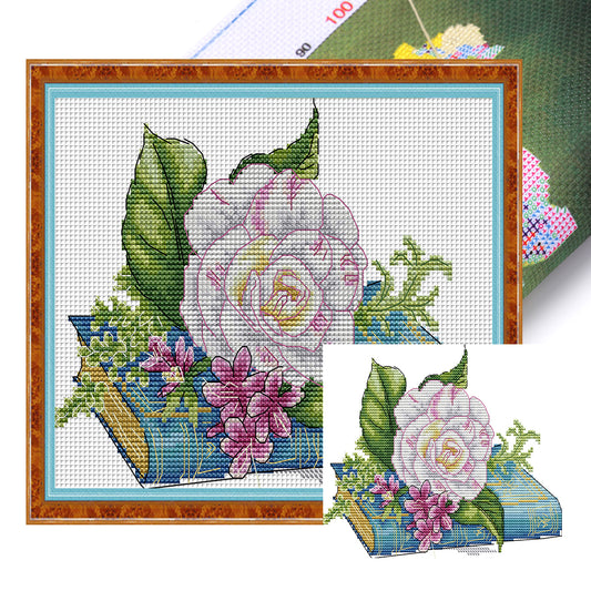 Book And Rose - 14CT Stamped Cross Stitch 22*19CM(Joy Sunday)