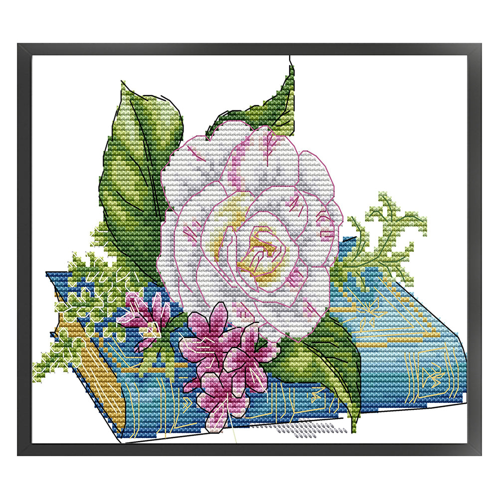 Book And Rose - 14CT Stamped Cross Stitch 22*19CM(Joy Sunday)