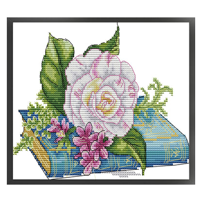 Book And Rose - 14CT Stamped Cross Stitch 22*19CM(Joy Sunday)