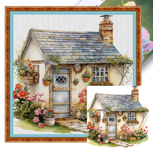 Flower House - 11CT Stamped Cross Stitch 50*50CM(Joy Sunday)