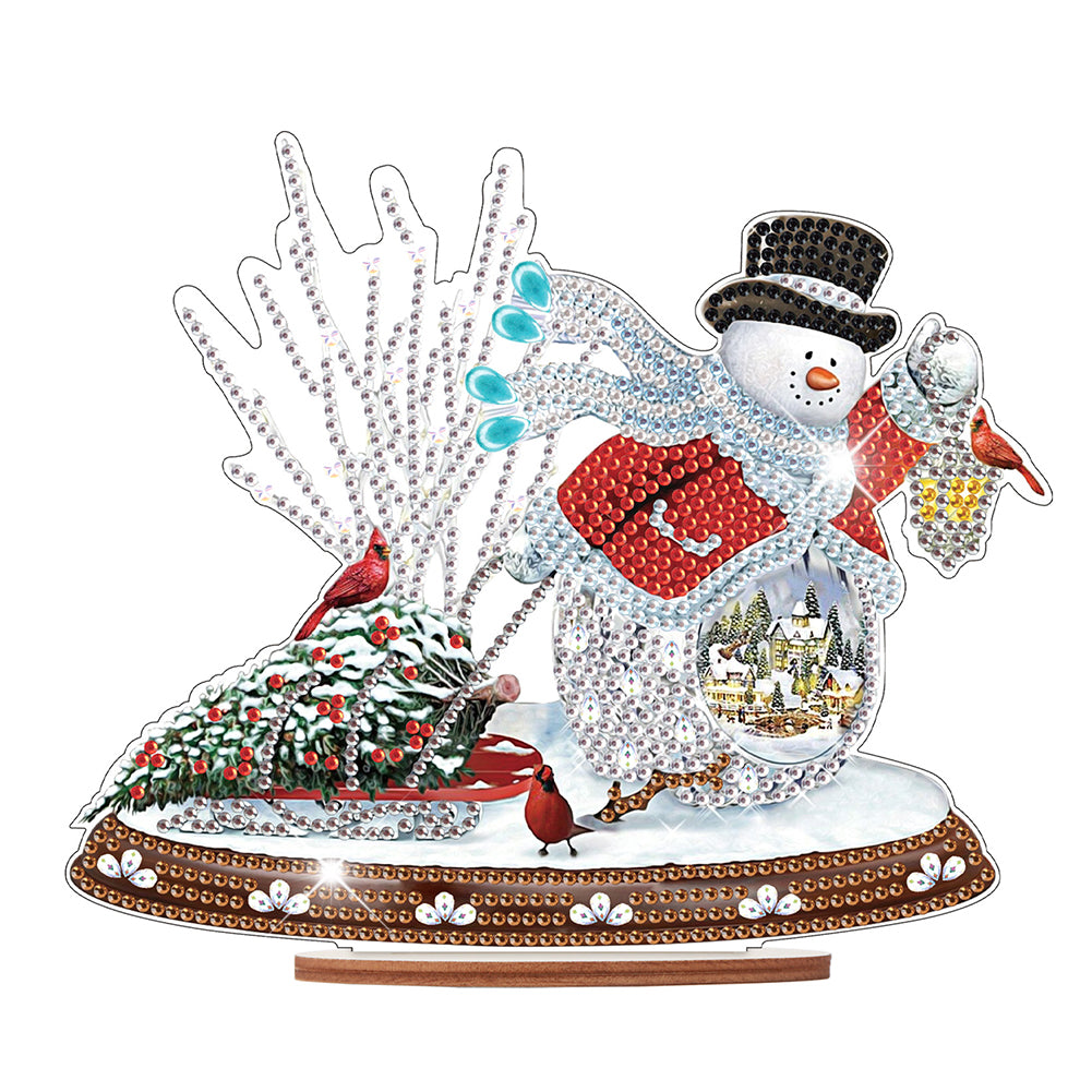 Wooden Xmas Snowman Diamonds Painting Desktop Decor for Table Office Decor (#2)