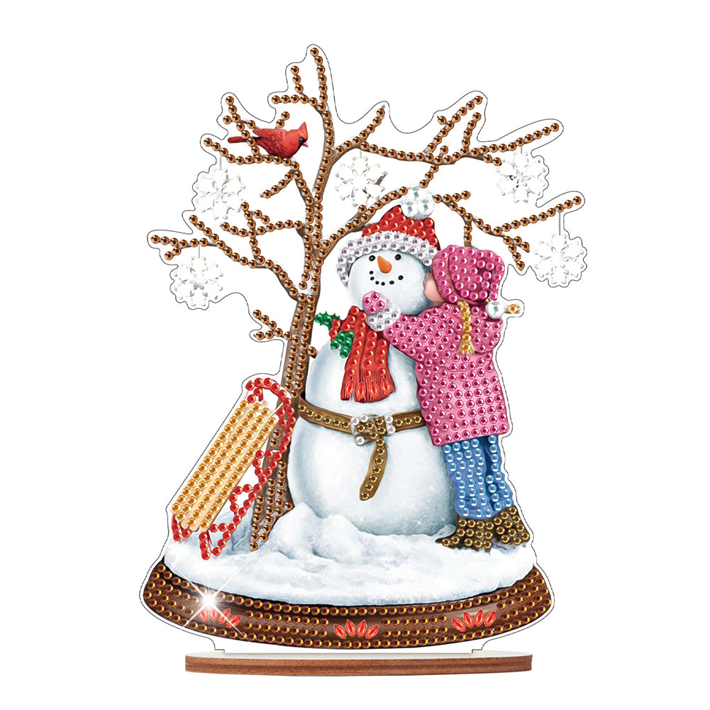 Wooden Xmas Snowman Diamonds Painting Desktop Decor for Table Office Decor (#4)