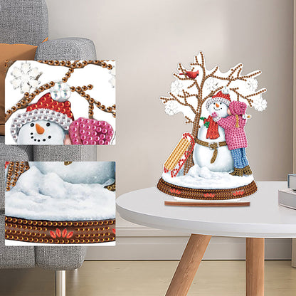 Wooden Xmas Snowman Diamonds Painting Desktop Decor for Table Office Decor (#4)