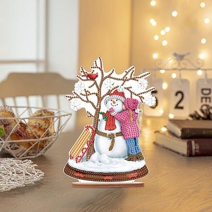 Wooden Xmas Snowman Diamonds Painting Desktop Decor for Table Office Decor (#4)