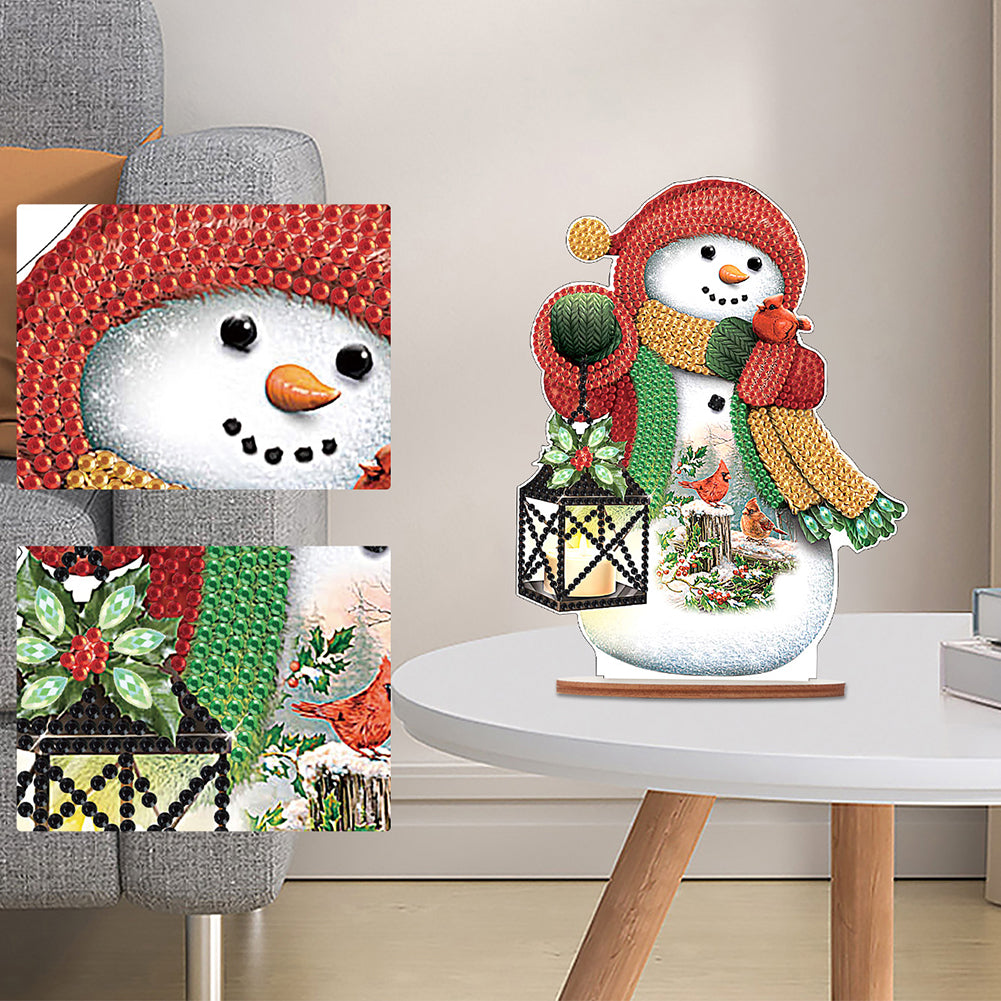 Wooden Xmas Snowman Diamonds Painting Desktop Decor for Table Office Decor (#7)