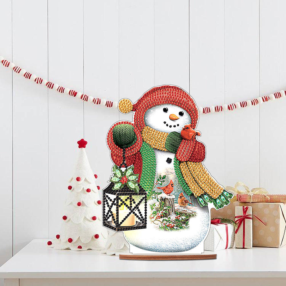 Wooden Xmas Snowman Diamonds Painting Desktop Decor for Table Office Decor (#7)