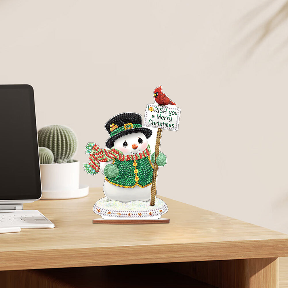 Wooden Xmas Snowman Diamonds Painting Desktop Decor for Table Office Decor (#8)