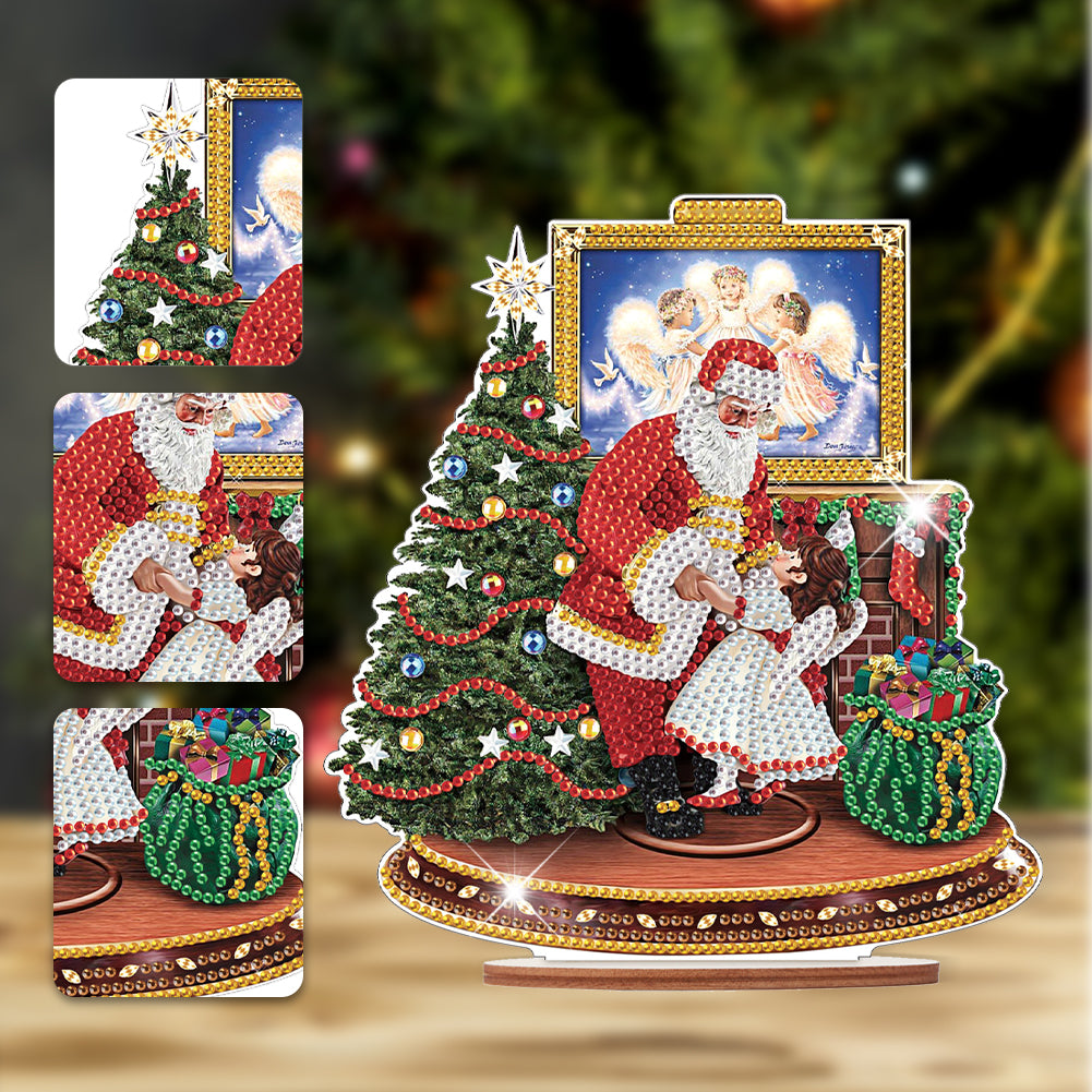 2 PCS Wooden Christmas Santa Xmas Snowman Diamond Painting Desktop Ornaments Kit