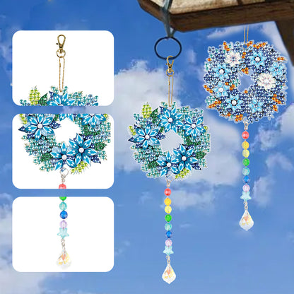 2PCS Suncatcher Diamond Painting Hanging Decor for Kid DIY Craft (Wreath #1)