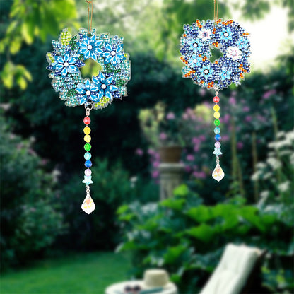 2PCS Suncatcher Diamond Painting Hanging Decor for Kid DIY Craft (Wreath #1)