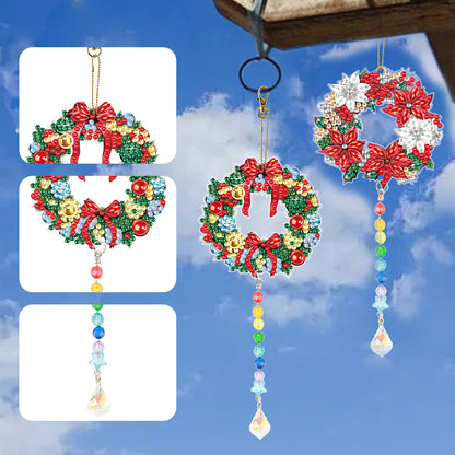 2PCS Suncatcher Diamond Painting Hanging Decor for Kid DIY Craft (Wreath #4)