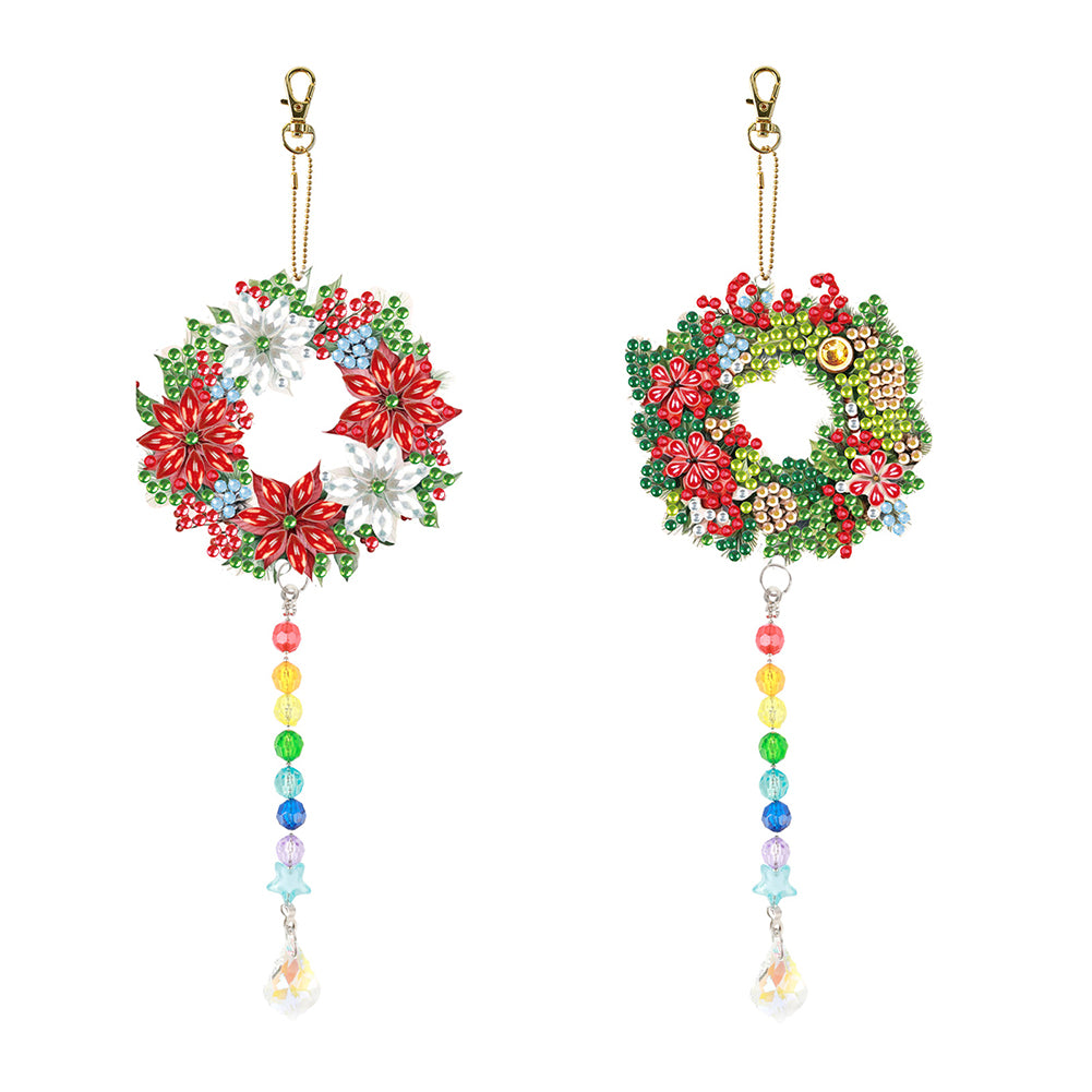 2PCS Suncatcher Diamond Painting Hanging Decor for Kid DIY Craft (Wreath #5)