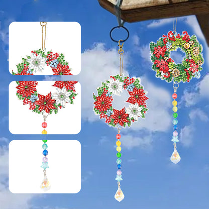 2PCS Suncatcher Diamond Painting Hanging Decor for Kid DIY Craft (Wreath #5)