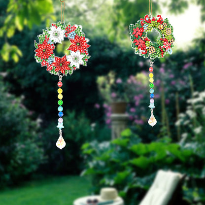 2PCS Suncatcher Diamond Painting Hanging Decor for Kid DIY Craft (Wreath #5)