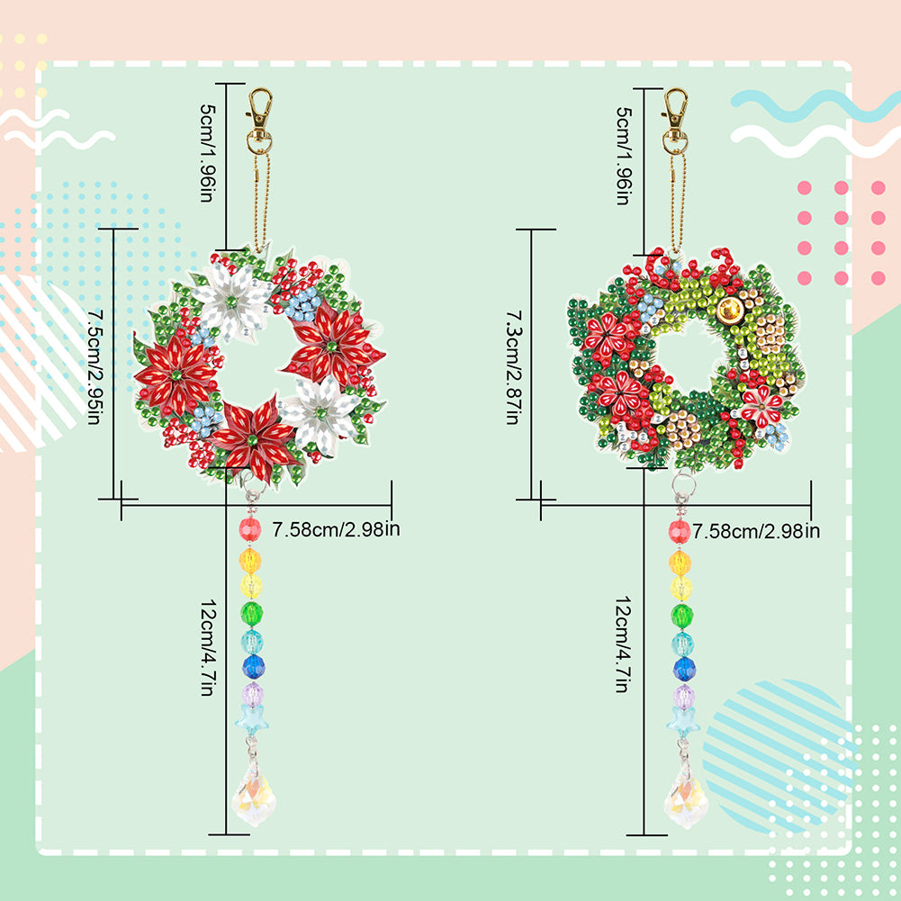 2PCS Suncatcher Diamond Painting Hanging Decor for Kid DIY Craft (Wreath #5)