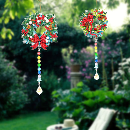 2PCS Suncatcher Diamond Painting Hanging Decor for Kid DIY Craft (Wreath #6)
