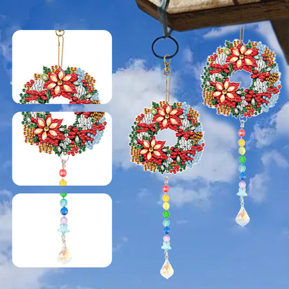 2PCS Suncatcher Diamond Painting Hanging Decor for Kid DIY Craft (Wreath #7)