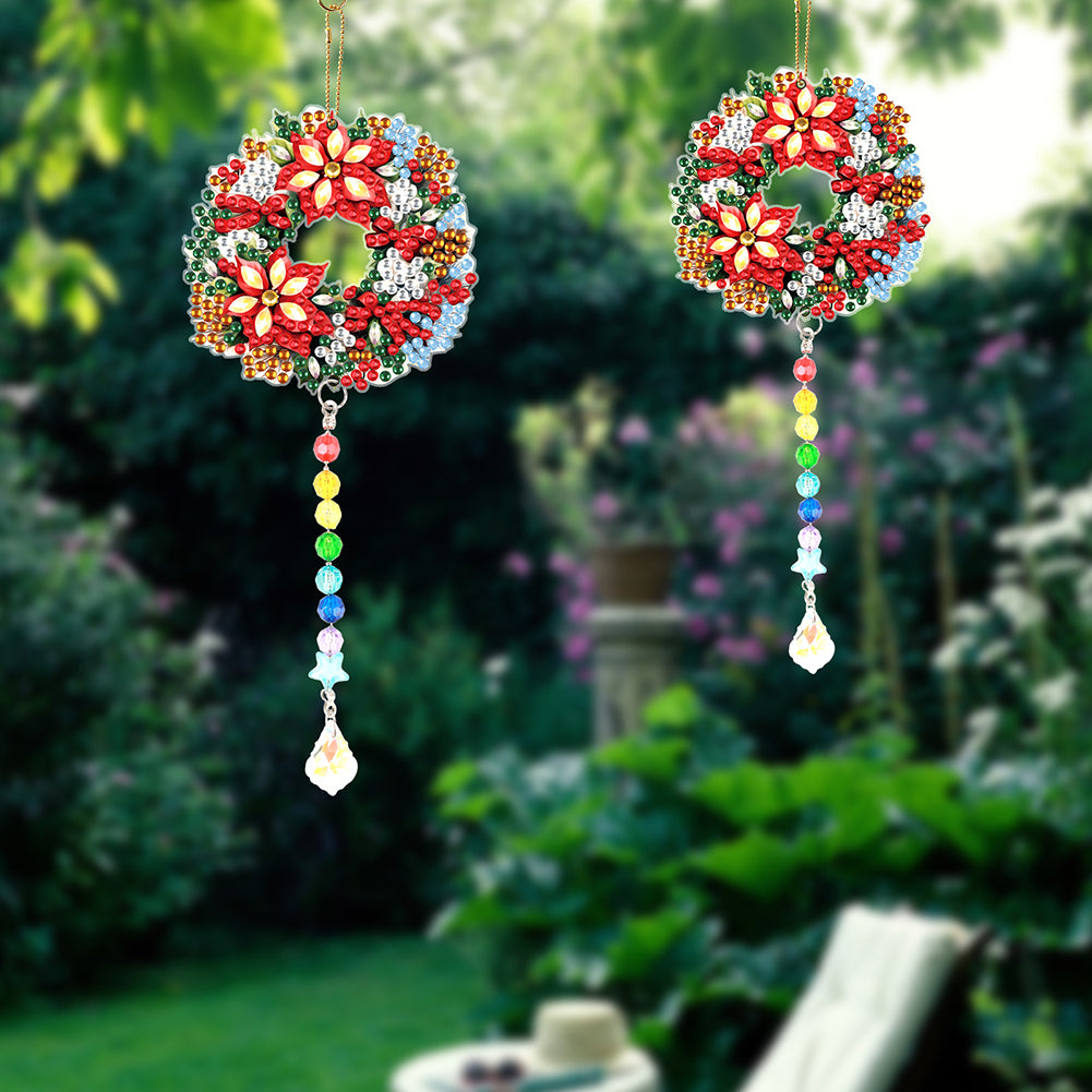 2PCS Suncatcher Diamond Painting Hanging Decor for Kid DIY Craft (Wreath #7)