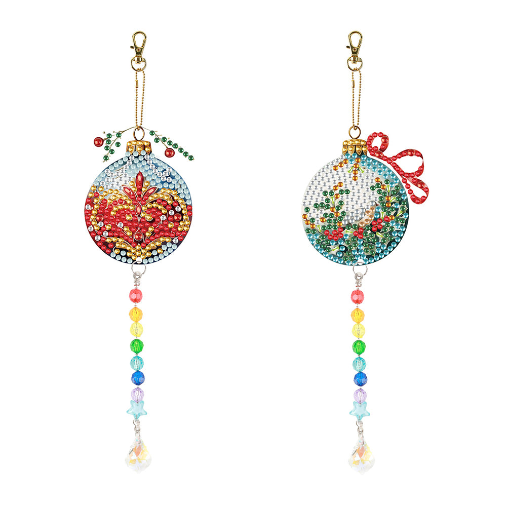 2PCS Suncatcher Diamond Painting Hanging Decor for Kid DIY Craft (Xmas Ball #8)