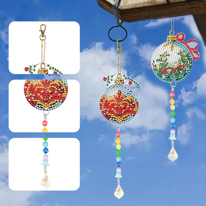 2PCS Suncatcher Diamond Painting Hanging Decor for Kid DIY Craft (Xmas Ball #8)