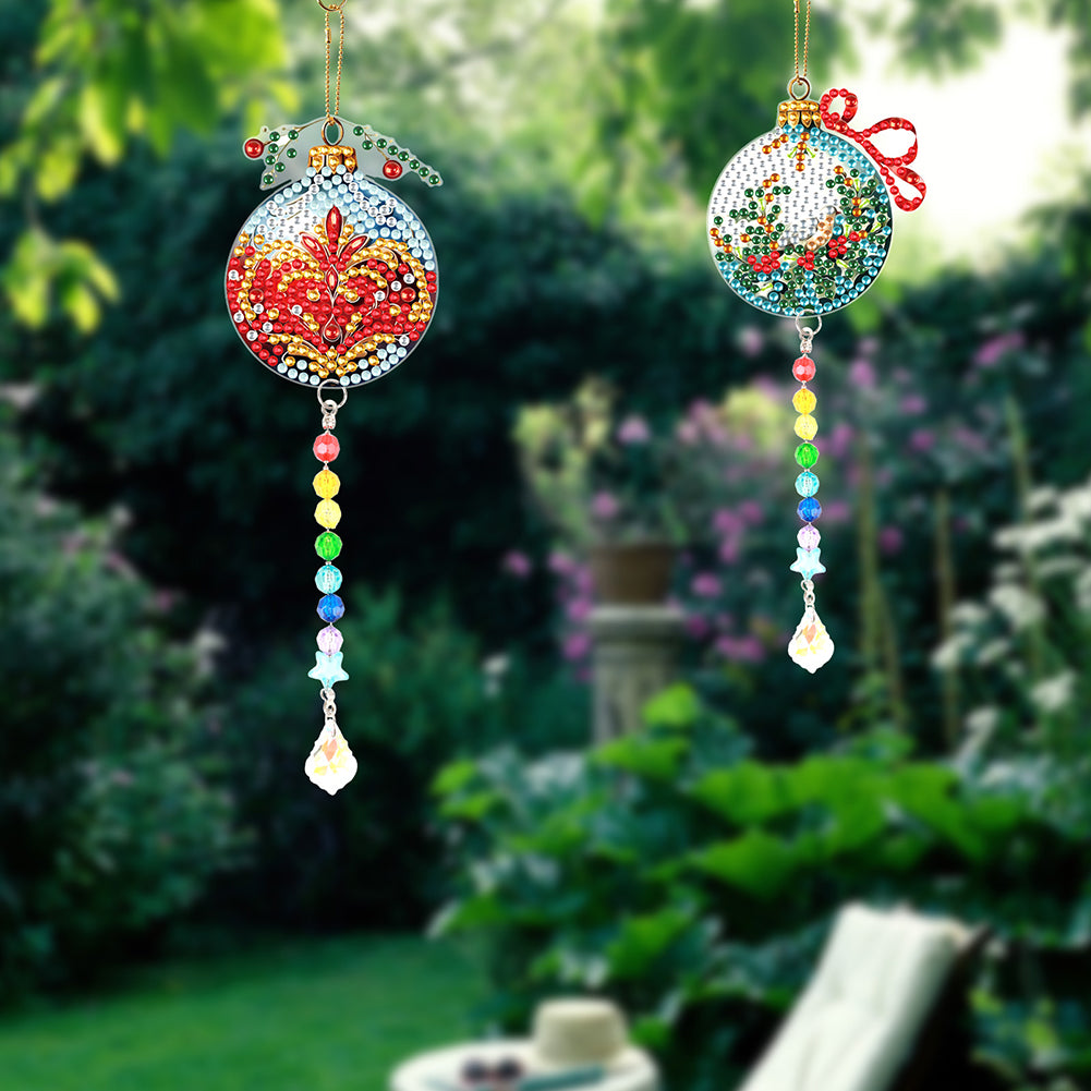 2PCS Suncatcher Diamond Painting Hanging Decor for Kid DIY Craft (Xmas Ball #8)