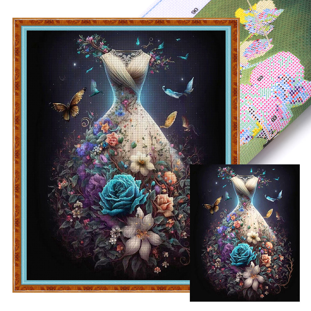 Floral Dress - 11CT Stamped Cross Stitch 40*50CM(Joy Sunday)