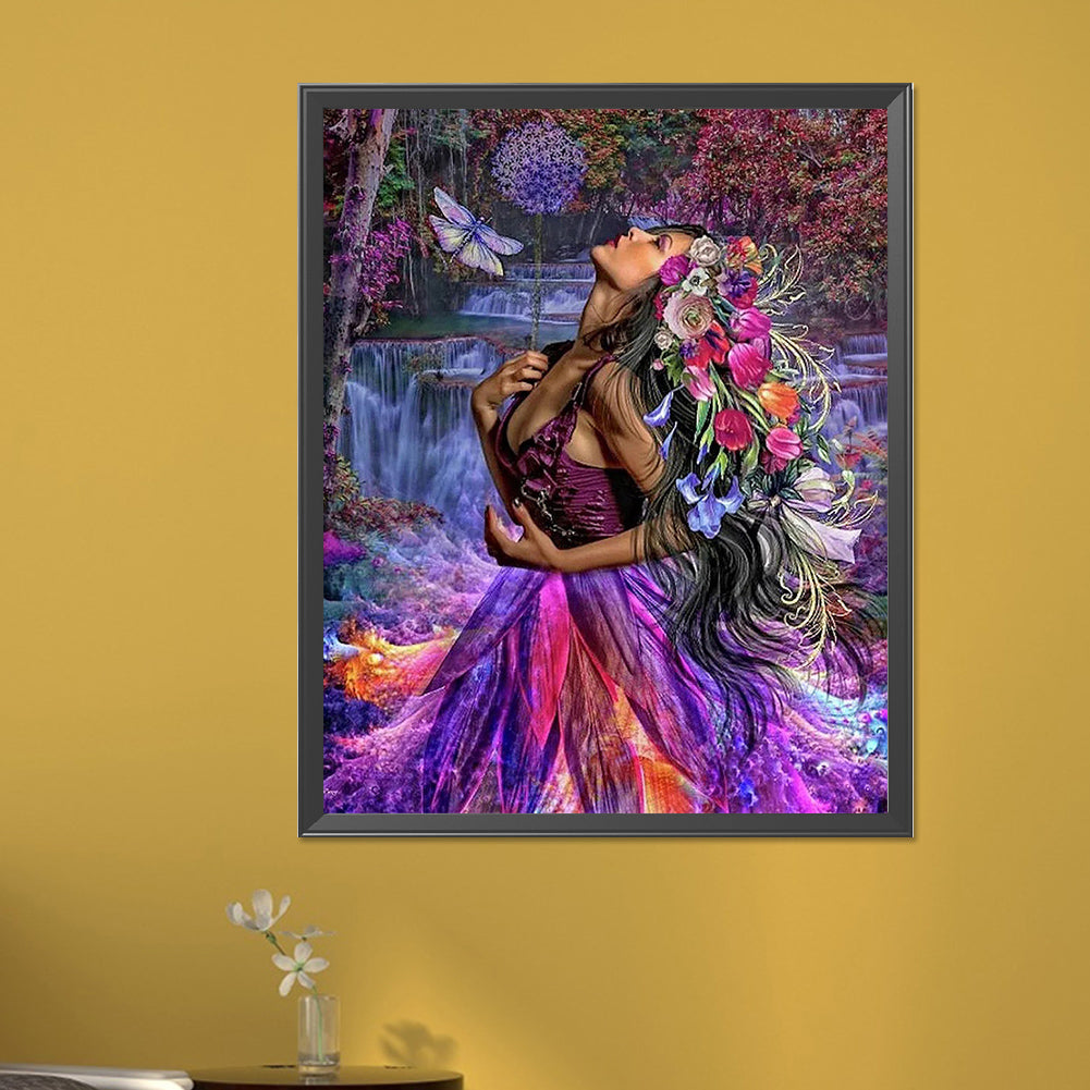 Girl In The Woods - Full AB Round Drill Diamond Painting 40*50CM