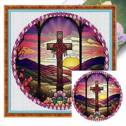 Cross Flowers - 11CT Stamped Cross Stitch 40*40CM(Joy Sunday)