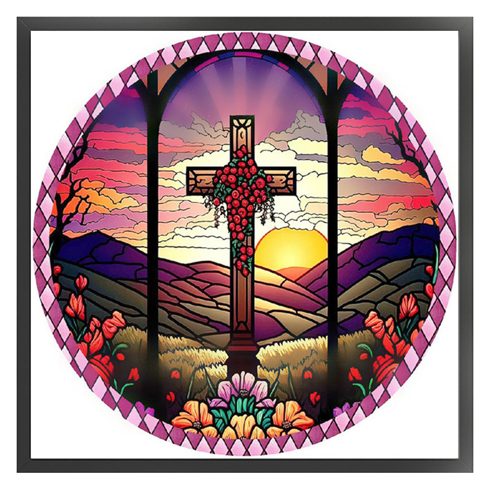 Cross Flowers - 11CT Stamped Cross Stitch 40*40CM(Joy Sunday)