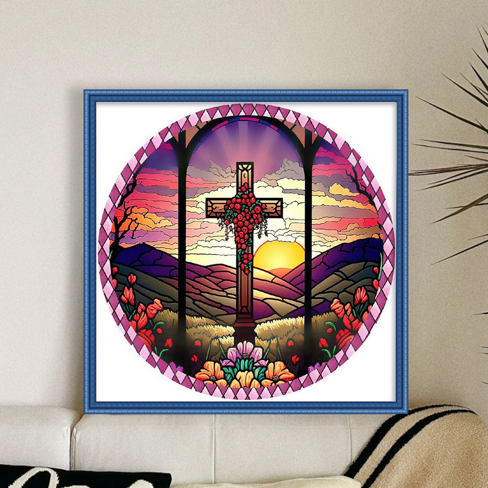 Cross Flowers - 11CT Stamped Cross Stitch 40*40CM(Joy Sunday)