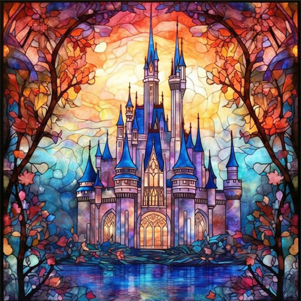 Glass Painting-Castle - 14CT Stamped Cross Stitch 50*50CM(Joy Sunday)