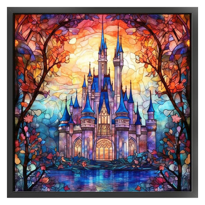 Glass Painting-Castle - 14CT Stamped Cross Stitch 50*50CM(Joy Sunday)