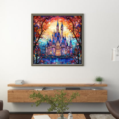 Glass Painting-Castle - 14CT Stamped Cross Stitch 50*50CM(Joy Sunday)