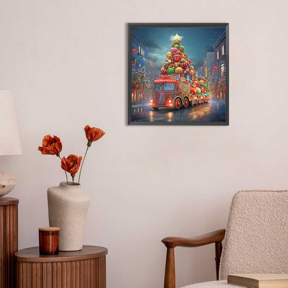 Christmas Street Christmas Tree - Full Round Drill Diamond Painting 30*30CM