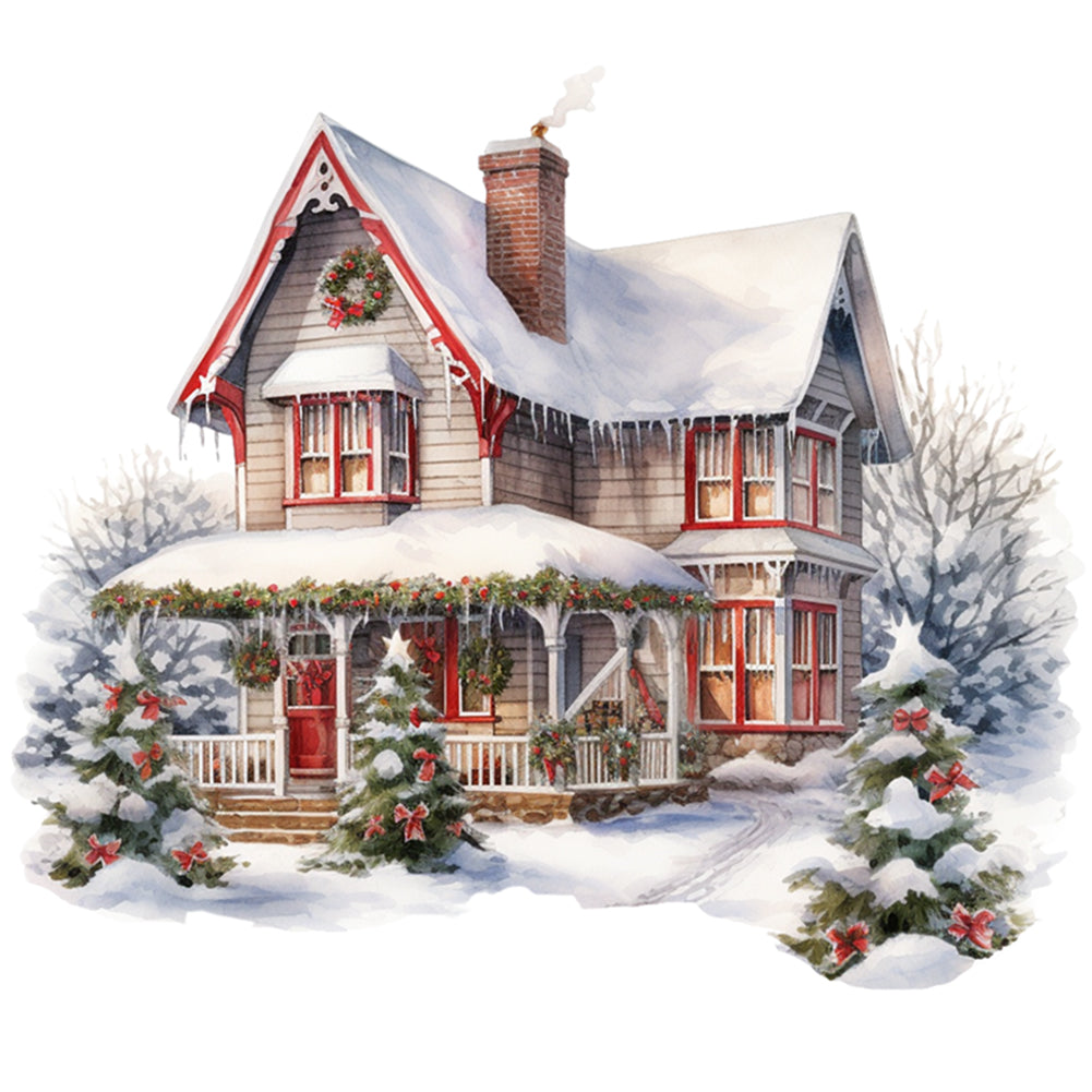 Christmas Cabin - 18CT Stamped Cross Stitch 35*35CM(Joy Sunday)