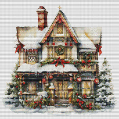 Christmas Cabin - 18CT Stamped Cross Stitch 35*35CM(Joy Sunday)