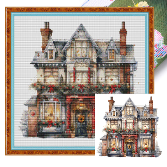 Christmas Cabin - 18CT Stamped Cross Stitch 35*35CM(Joy Sunday)