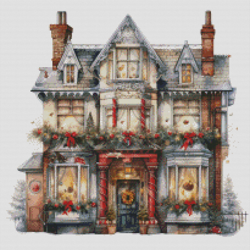 Christmas Cabin - 18CT Stamped Cross Stitch 35*35CM(Joy Sunday)